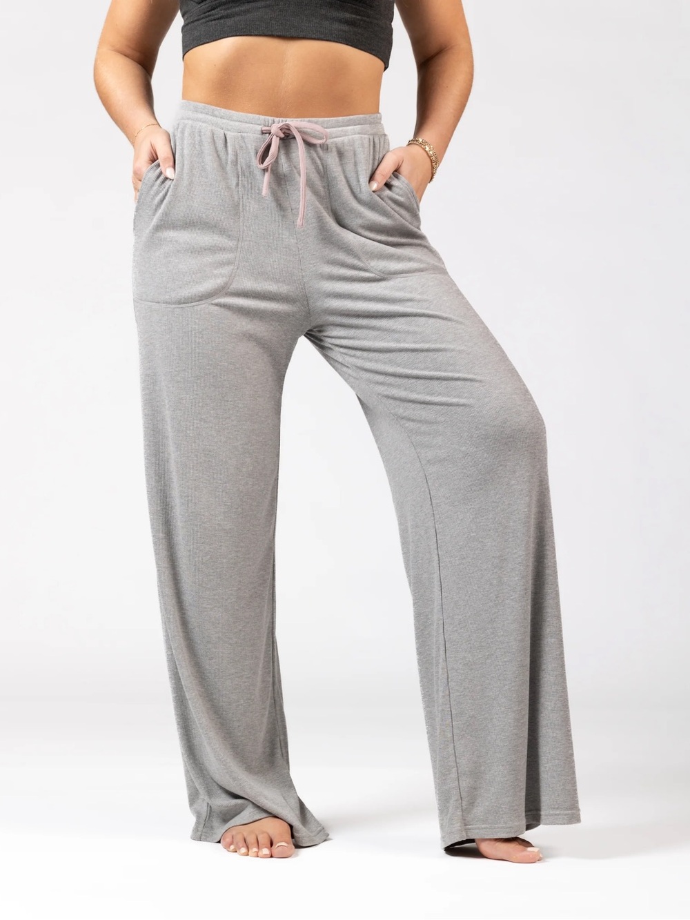 Soft Lounge rib wide leg pant in Light Gray